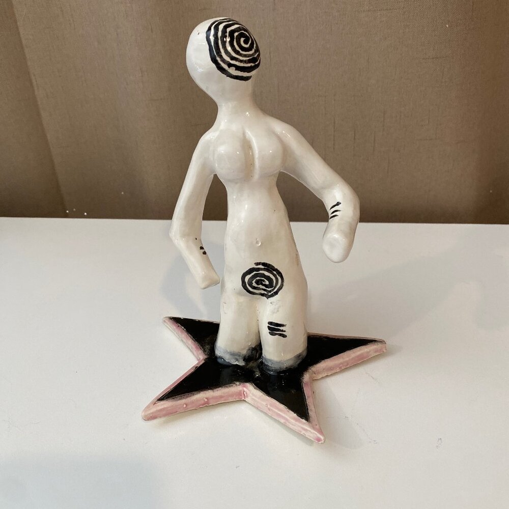 Abstract Ceramic Alien Sculpture 7.5" Artist Signed Space Art‎ Paperweight